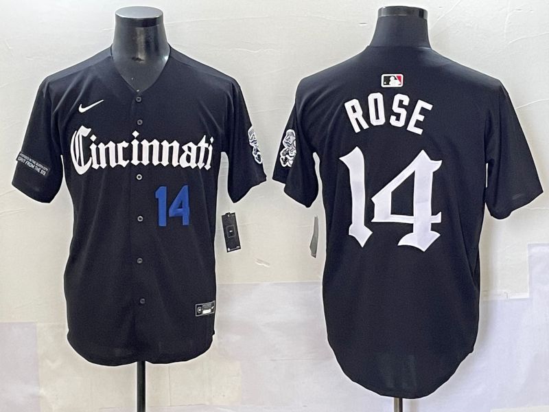 Men 2025 Cincinnati Reds #14 Rose Black Five generations Joint Name Nike MLB Jersey style 4->cincinnati reds->MLB Jersey